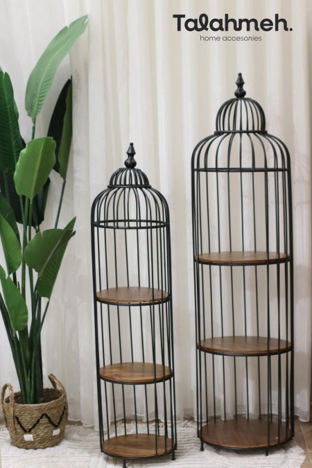 طقم ستاند قفص حديد مع رفوف خشب